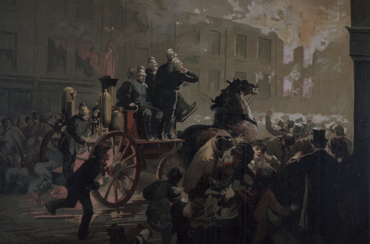 Tűzoltóautó, 19. század vége (színes litó) alkotó: Unknown artist
