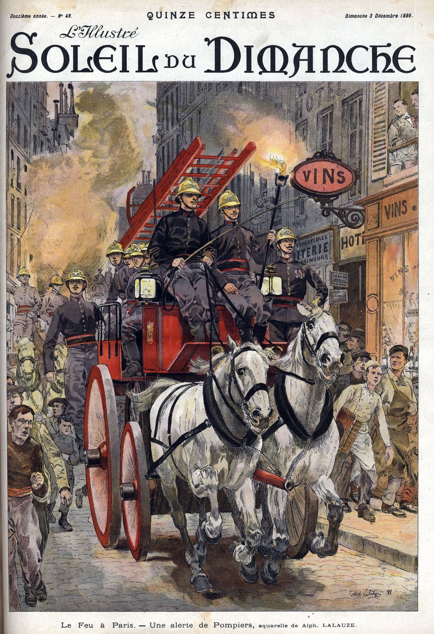 Tűz Párizsban: tűzoltóság riasztás. Metszet a „Le sun-du-dimanche”-ban, december 3 alkotó: Unknown artist