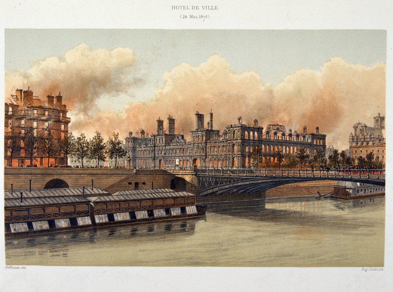 Tűz a Hotel de Ville de Parisban 1871. május 24-én - litográfia alkotó: Unknown artist