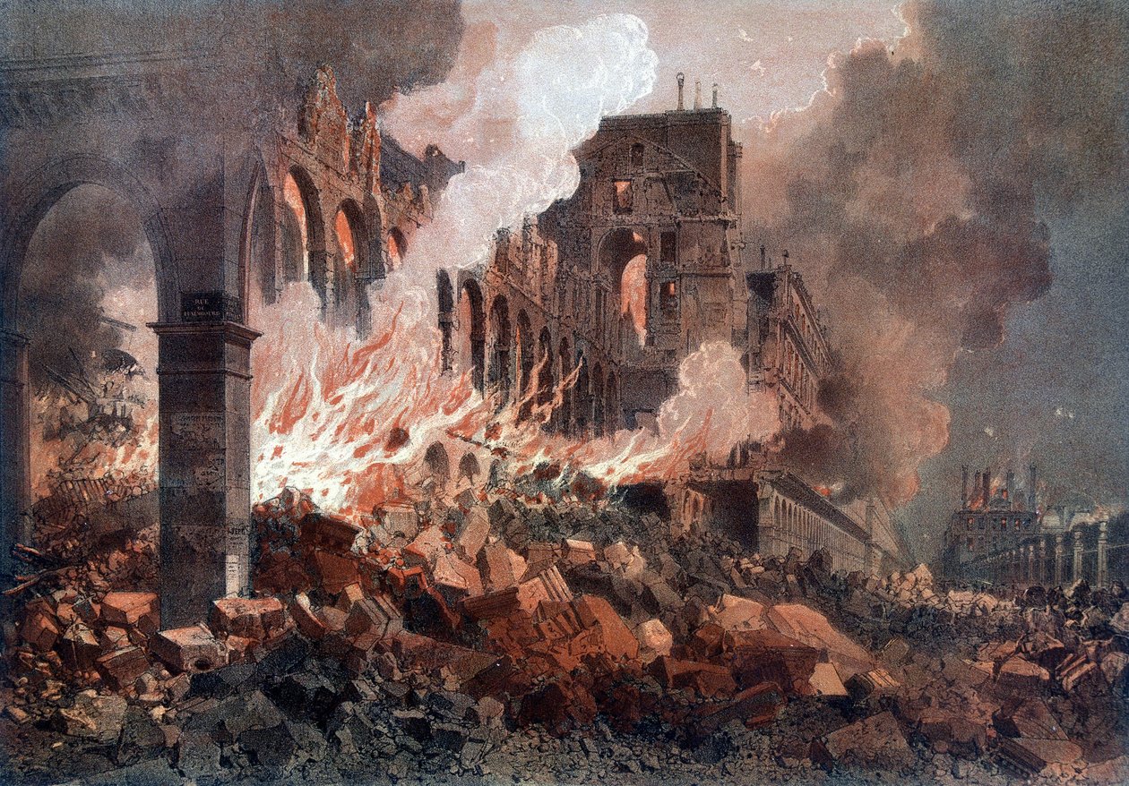 A pénzügyminisztérium (akkoriban a Tuileriáknál) tűzvész 1871. május 24-én - litográfia, 19. század vége alkotó: Unknown artist
