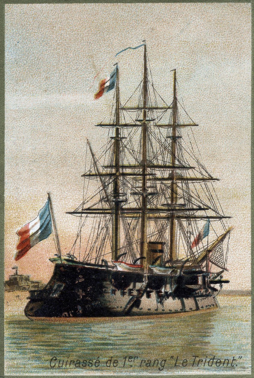 Első soros csatahajó „The Trident”. 1890 körül. 19. századi kromolitográfia. alkotó: Unknown artist