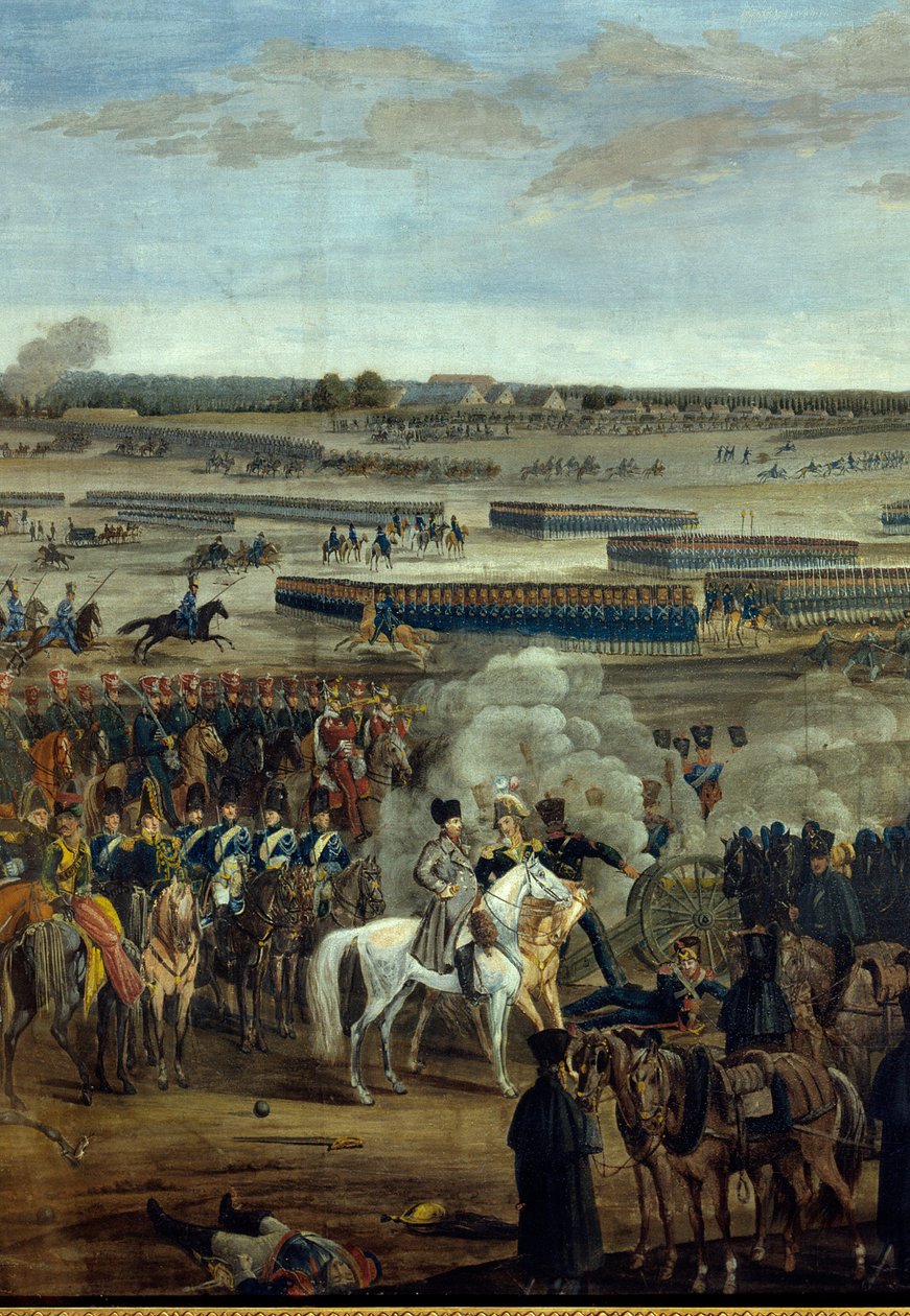 Első Birodalom: I. Napóleon császár (1769-1821) (fehér lovon) a lipcsei csatában (nemzetek csatája), október 16-19. alkotó: Unknown artist