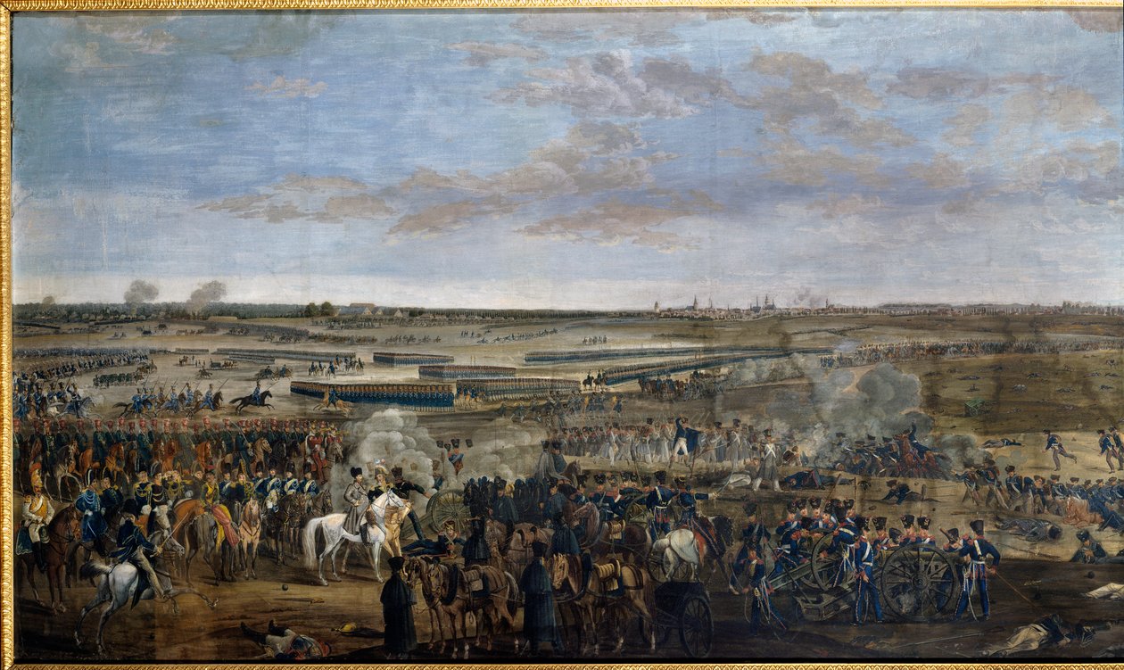 Első Birodalom: I. Napóleon császár (1769-1821) (fehér lovon) a lipcsei csatában (a nemzetek csatája), október 16-19. alkotó: Unknown artist