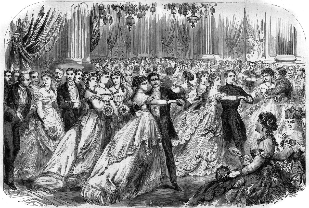 Az első bál a párizsi Hotel de Ville-ben 1868. január 16-án. Metszet a „” The Illustrious Universe”-be” alkotó: Unknown artist