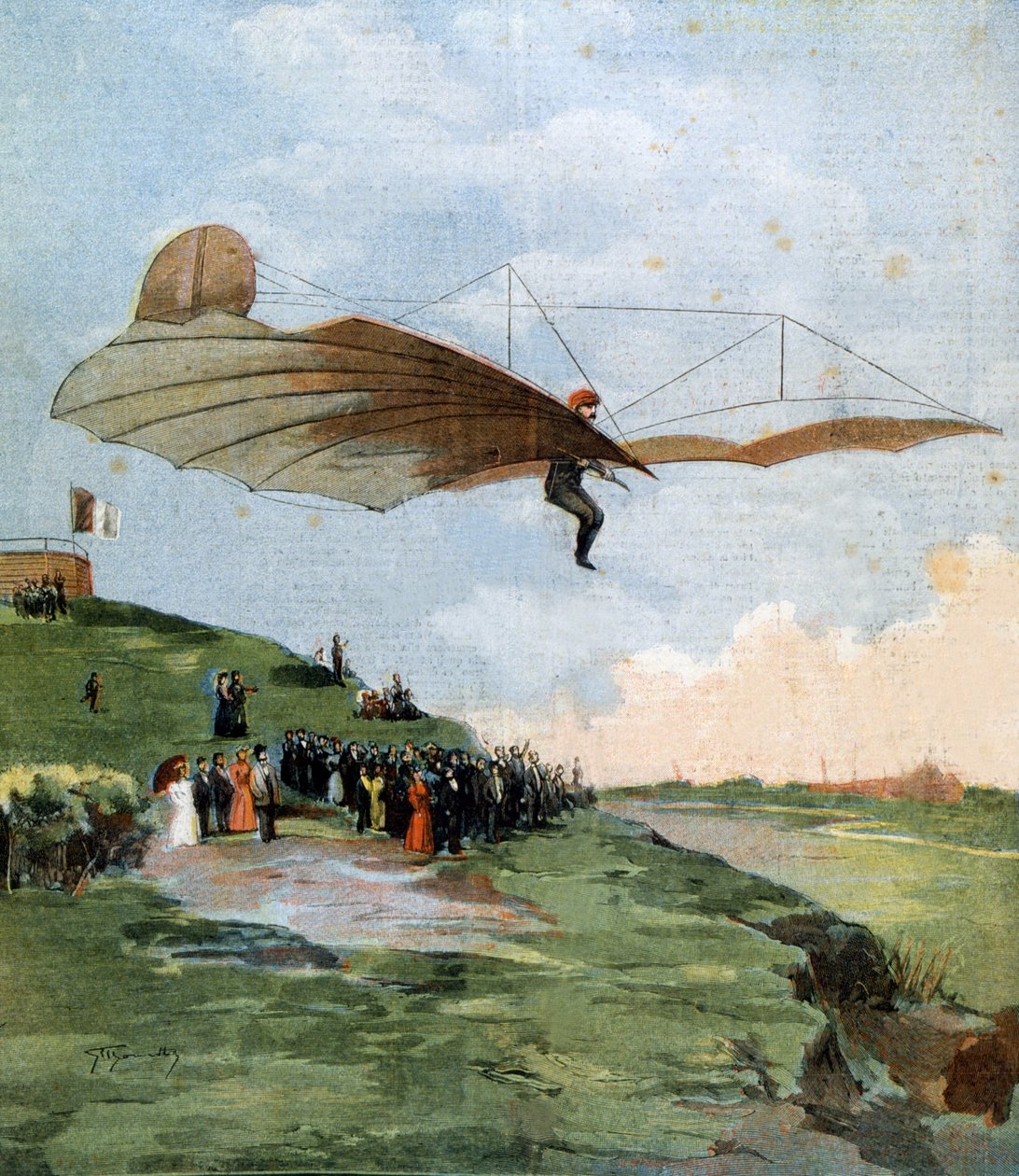 Otto Lilienthal (1848-1896) német mérnök első siklópróbája repülőgépén 1894-ben alkotó: Unknown artist