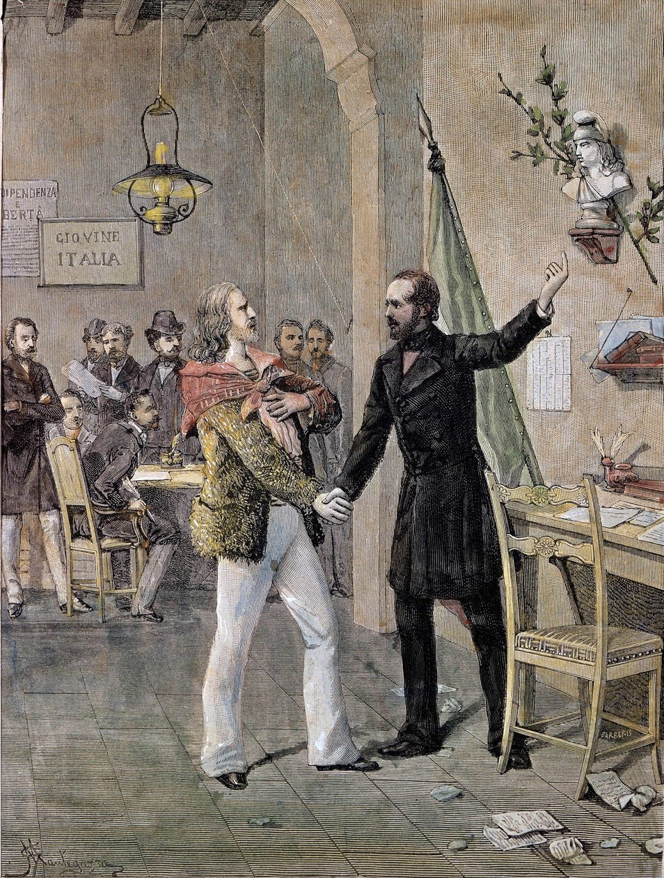 Giuseppe Garibaldi és Giuseppe Mazzini első találkozása Marseille-ben 1833-ban (metszet) alkotó: Unknown artist