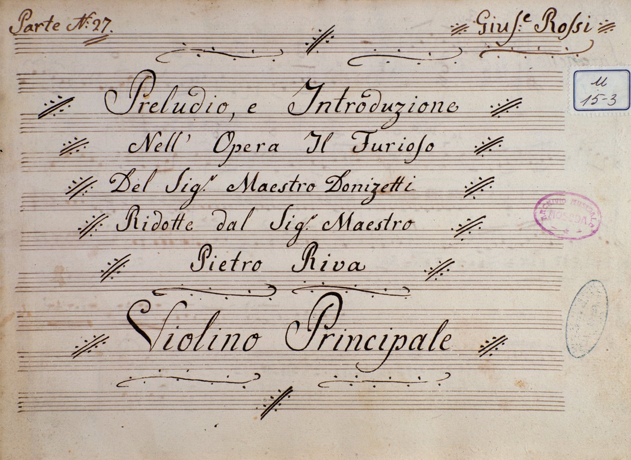 A hegedűre írt kotta első oldala, Gaetano Donizetti: A dühöngő San Domingo szigetén alkotó: Unknown artist