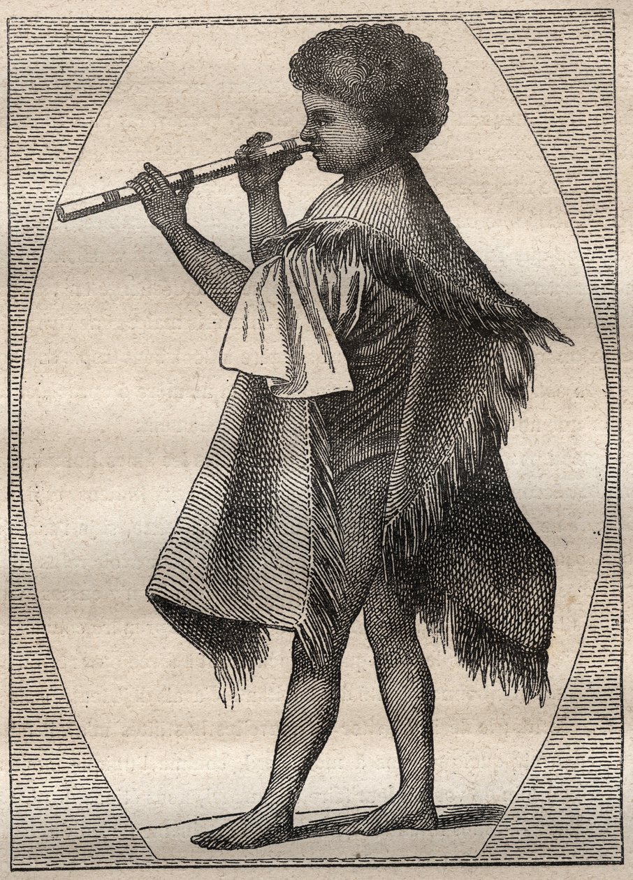 James Cook (1728-1779) kapitány első útja (1768-1771): Tahiti fuvolajátékos – az illusztráció a „” A 18. századi nagy tengerészek” című filmből vett. alkotó: Unknown artist