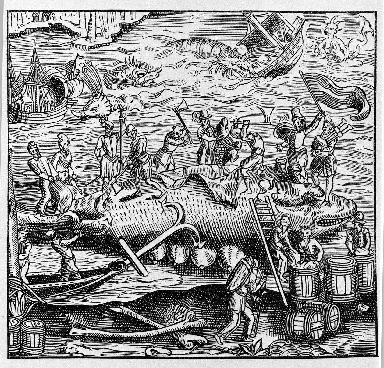Halászat és bálnavadászat, Thevet „Universal Cosmography” című művéből származó fametszet alapján. Párizs 1575 alkotó: Unknown artist