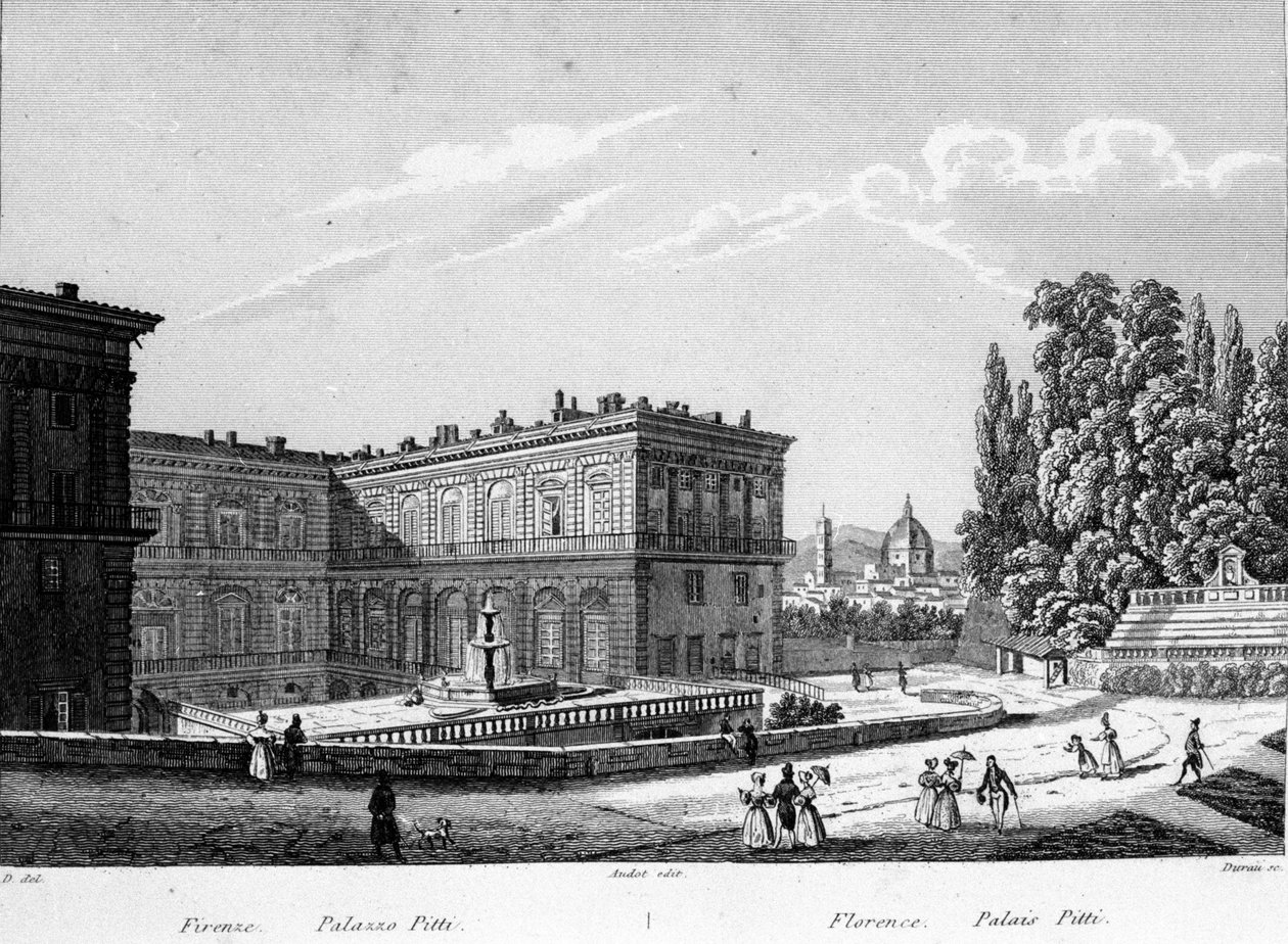 Firenze: Kilátás a Pitti-palotára a 19. század elején. alkotó: Unknown artist