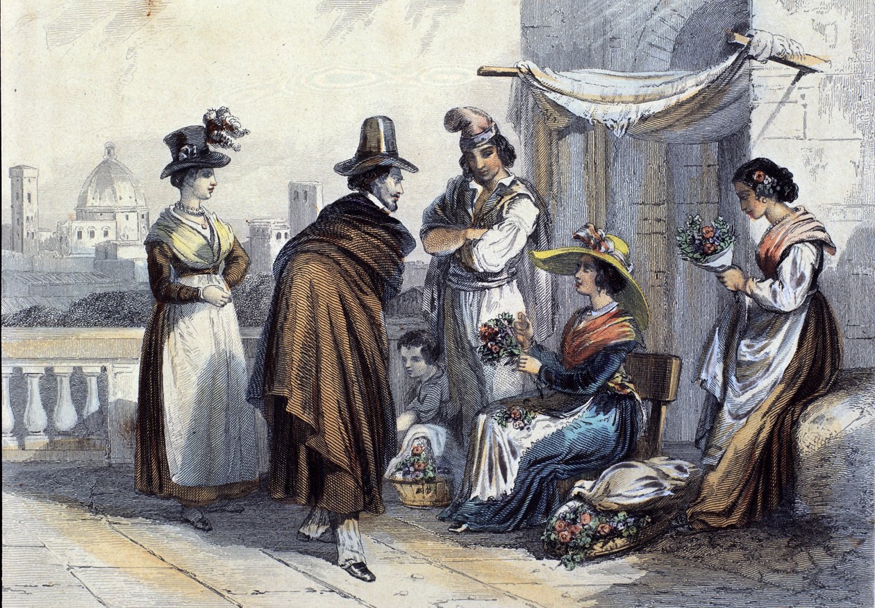 Virágüzlet Firenzében. Litográfia 1820 körül alkotó: Unknown artist