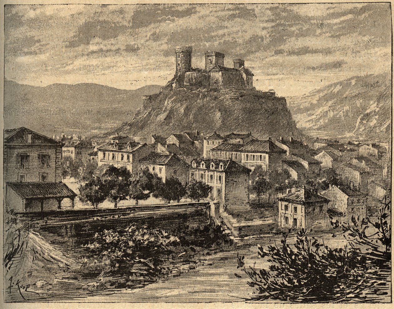 Foix – Ariege – Occitanie – metszet „” PATRIE” betűkkel – PECTUREQUIREQUE FRANCIAORSZÁG LEÍRÁSA 6 KÖTETŐBEN LUCIEN HUARD TÁRSA – 19. század vége alkotó: Unknown artist