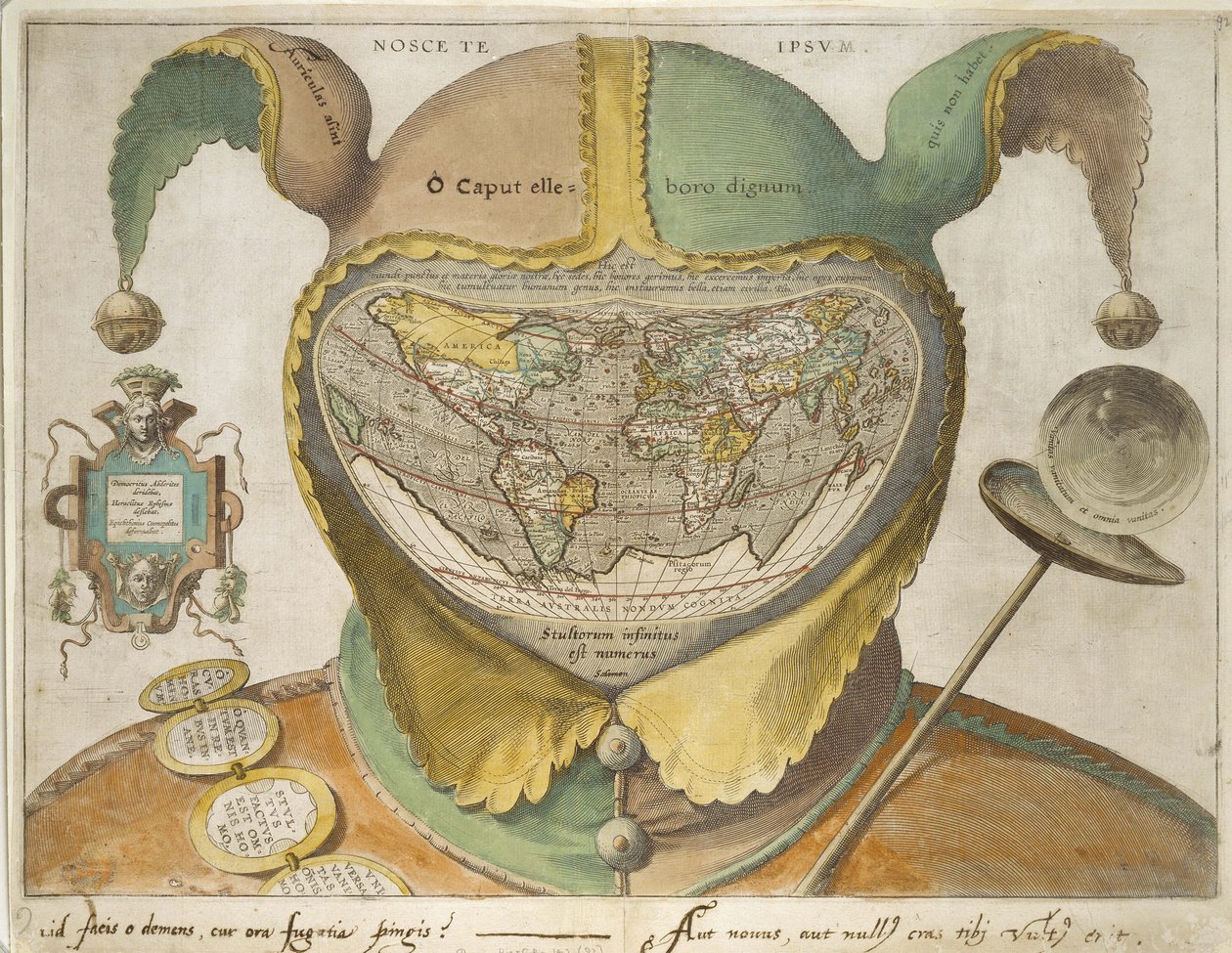 Bolondoksapka világtérkép, 1590 körül (kézzel festett metszet törtfehér papírra, vasepettintával) alkotó: Unknown artist