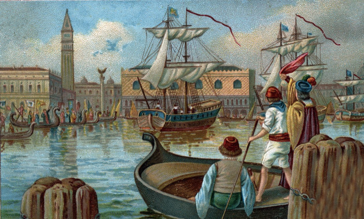 Egykori bevásárlóközpontok: a velencei flotta visszatérése Velencébe a XIX. A 19. század végének kromolitográfiája alkotó: Unknown artist