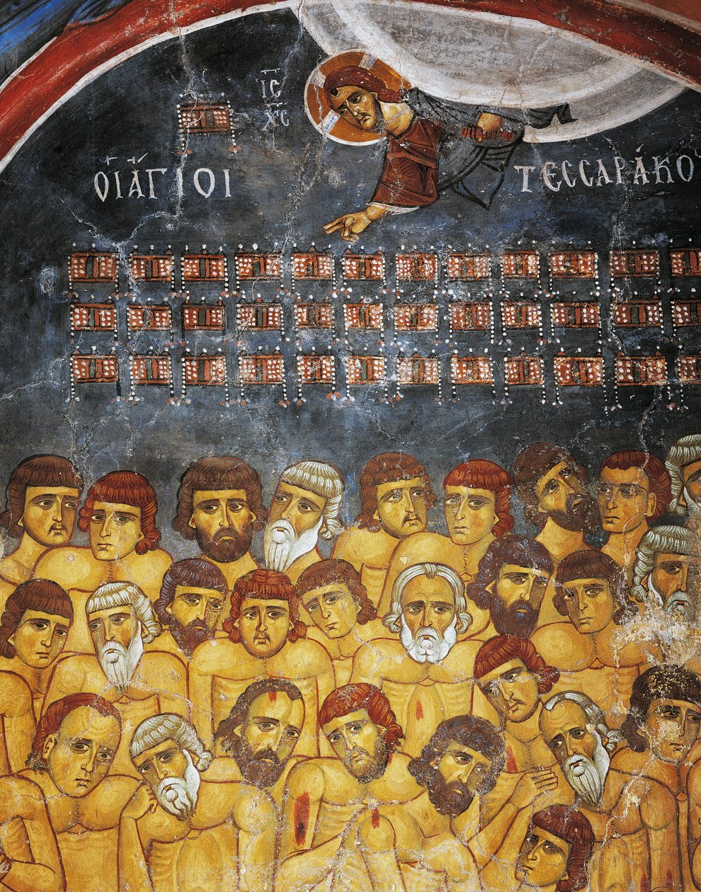 Sebaste negyven mártírja vagy Szent Negyven, freskó (XII. század), Ayios Nikolaos tis Steyis (Tetőszentmiklós) (XI. század) (Unesco Világörökségi Lista, 2001), Troodos-hegység, Ciprus, részlet alkotó: Unknown artist