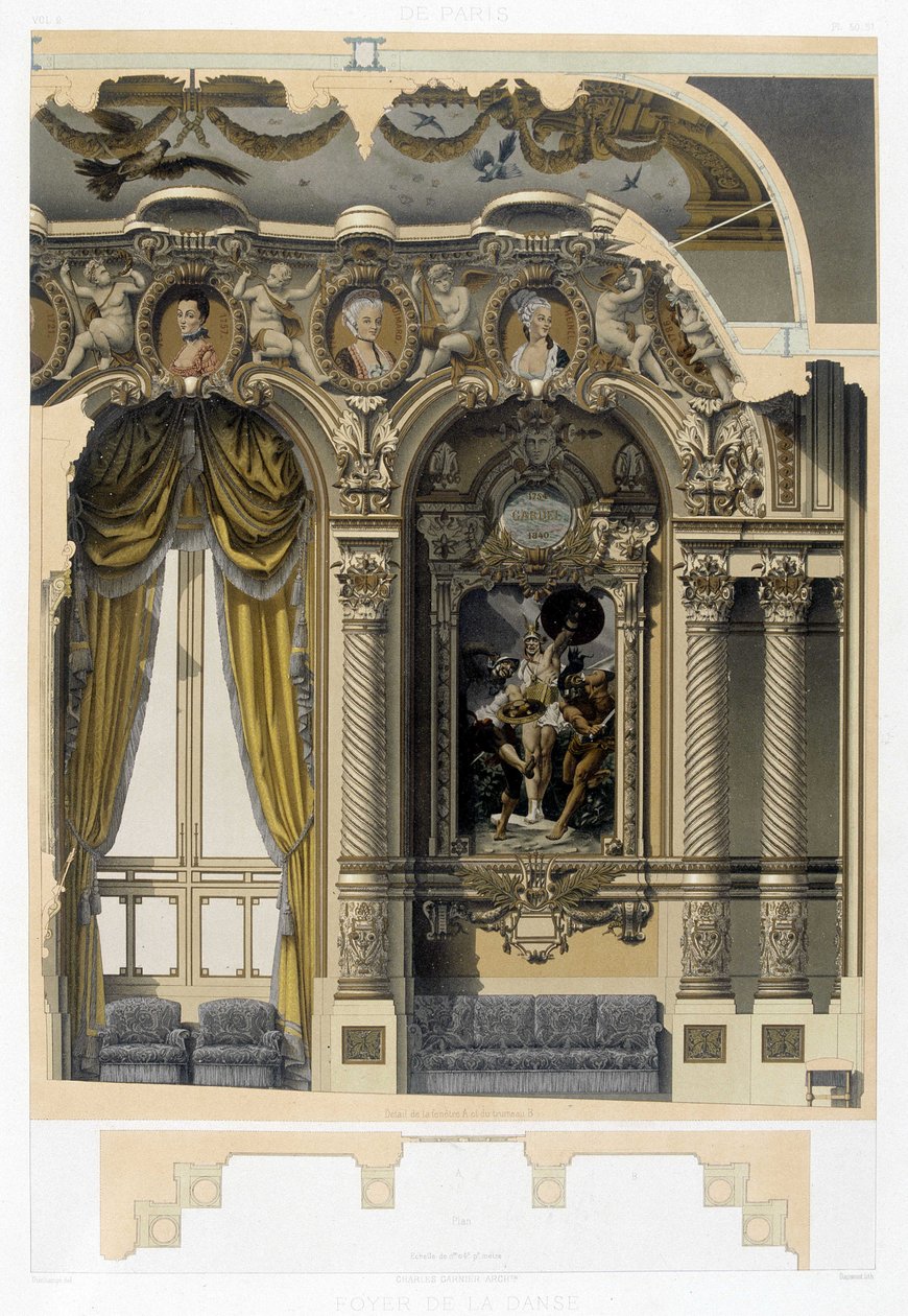 Foyer de la Danse az Opera Garnierben – kromolitográfiája, 19. század vége alkotó: Unknown artist