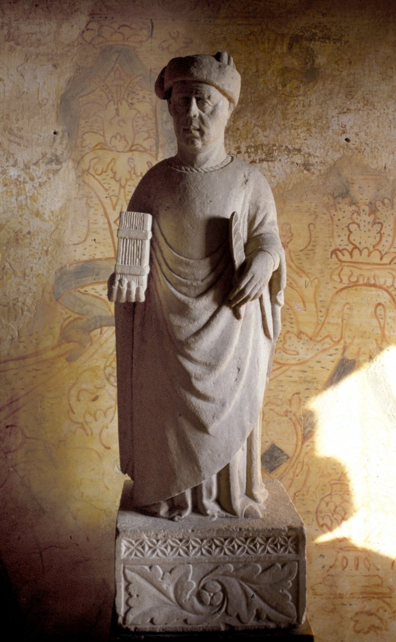 Francesco Petrarca (1304-1374) (Petrarch), olasz költő. 14. századi szobor. Petrarch ház Arquàban, Padova közelében. alkotó: Unknown artist