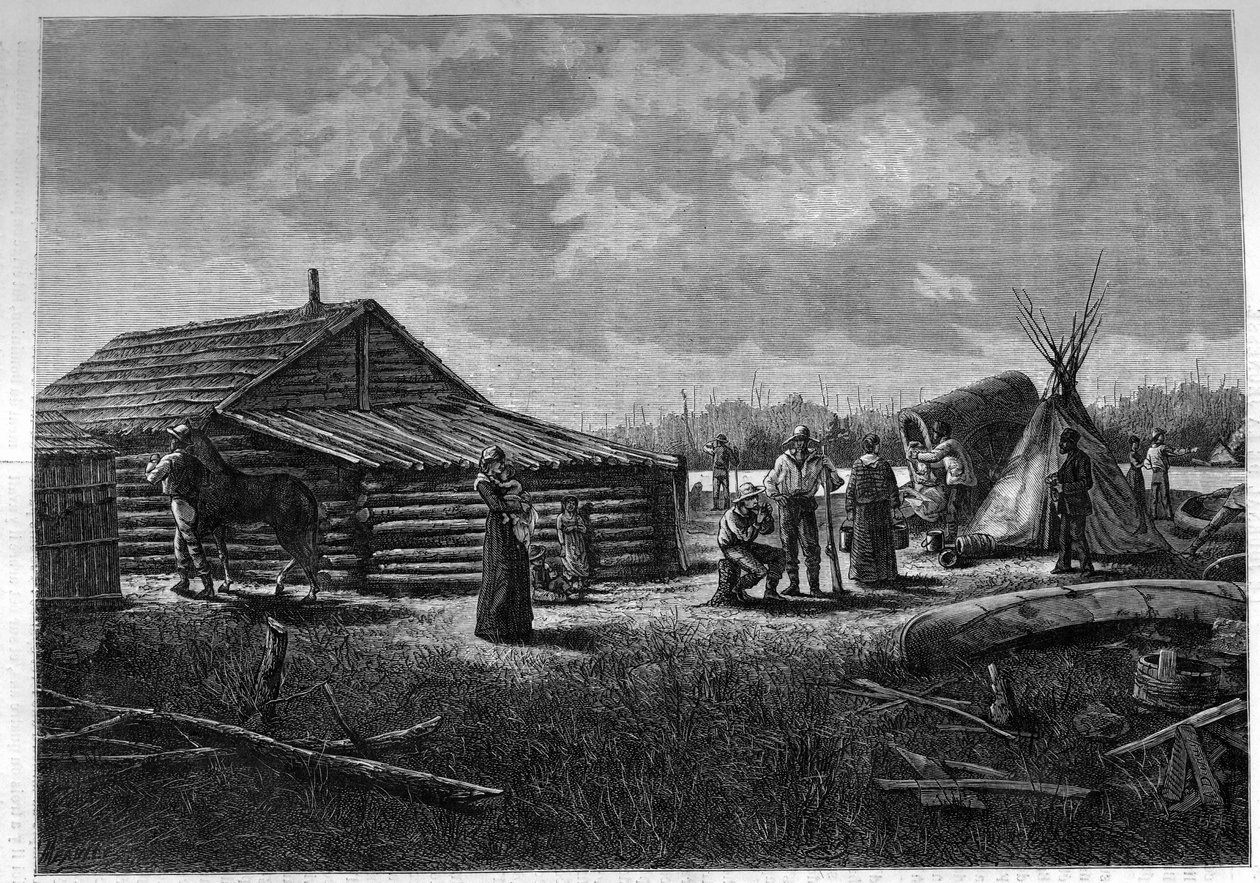 Franco-kanadai Metis falu Kanadában. Metszet a „The Journal of Youth”-ban alkotó: Unknown artist