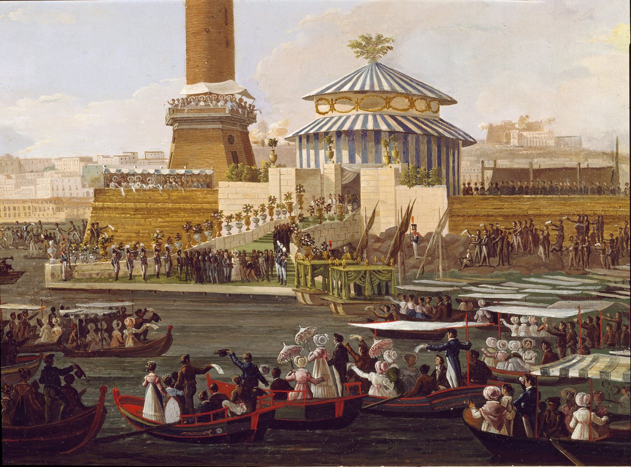 I. Francois a két szicíliai (1777-1830) és felesége, a spanyol Marie Isabella (1789-1848) a Nápoly arzenáljában tartott ünnepségen A 19. századi névtelen festmény - Nápoly, Museo Nazionale di San Martino alkotó: Unknown artist