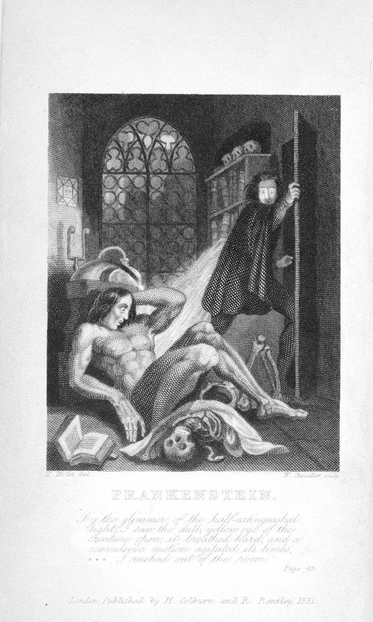 Frankenstein.- A félig kialudt fény megcsillanásakor láttam, hogy a lény tompa sárga szeme kinyílik: nehezen lélegzett, és görcsös mozdulat izgatta végtagjait. Kirohantam a szobából
