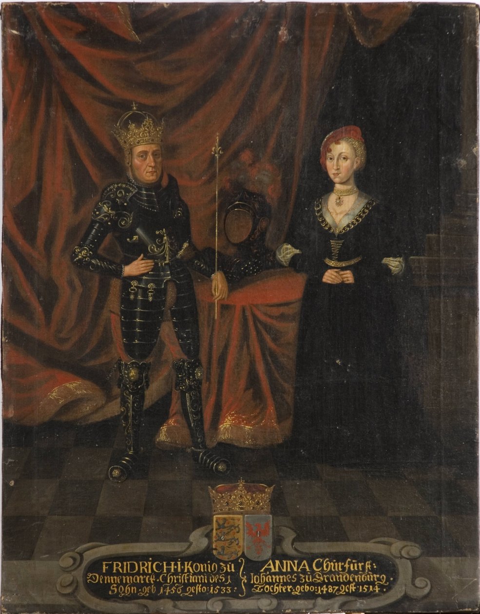 Frederic I de Danemark (Frederic de Schleswig Holstein) és Anne de Brandebourg – I. Frigyes dán király (1471-1533) és Brandenburgi Anna (1487-1514), Anonymous . Olajfestmény. Mérete: 103x79,5 cm. Nemzeti Múzeum Stockholm alkotó: Unknown artist
