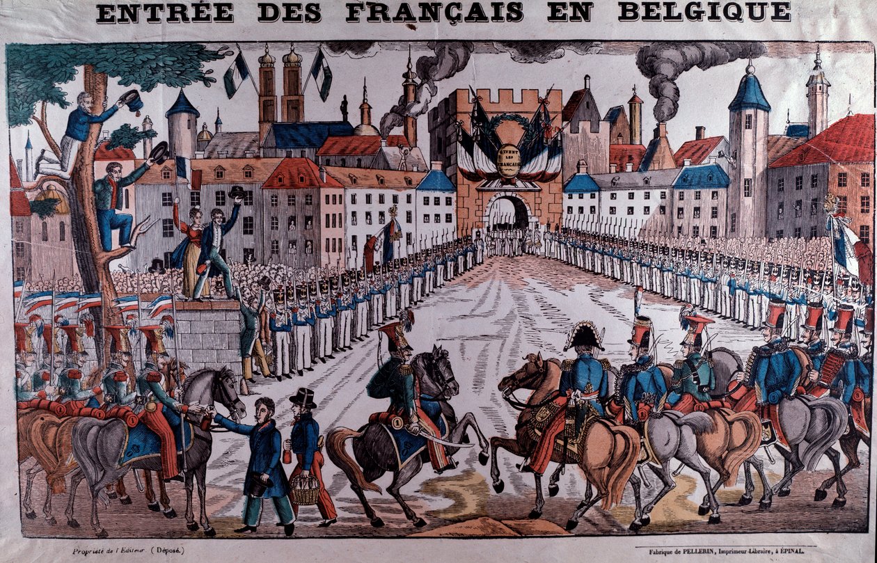 A francia hadsereg bevonul Belgiumba, hogy támogassa a belga függetlenséget 1830 októberében (metszet) alkotó: Unknown artist