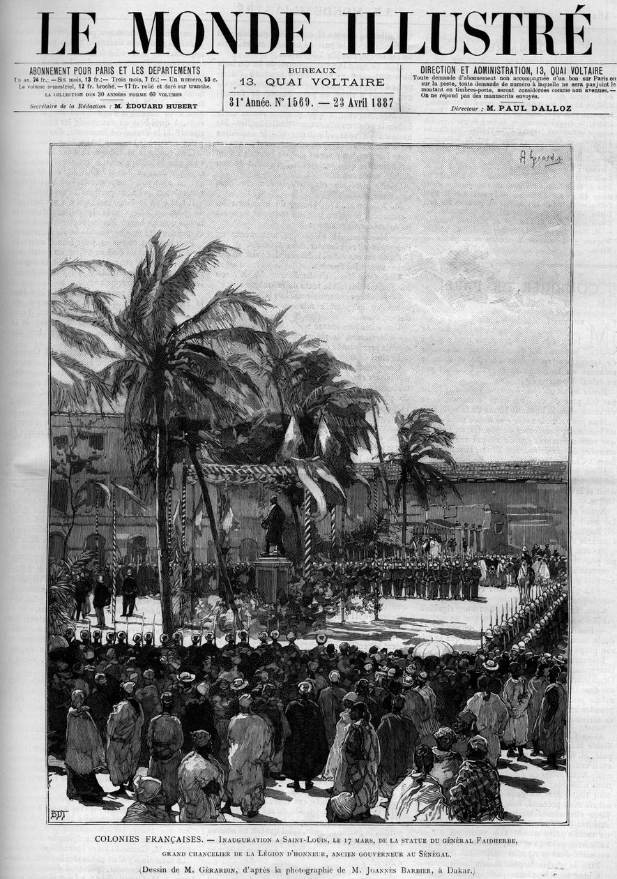 Francia gyarmatok: Faidherbe tábornok, a Becsületlégió nagykancellárja, Szenegál volt kormányzója szobrának felavatása március 17-én alkotó: Unknown artist