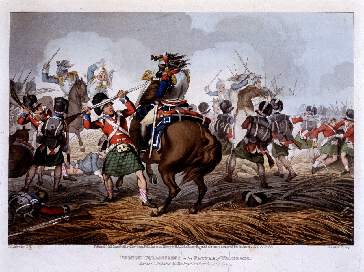Francia curassiek Waterloo-ban - "" Történelmi, katonai és haditengerészeti anekdoták és incidensek, amelyek Nagy-Britannia és szövetségeseik fegyvereihez érkeztek, Waterloo-ban végződve" - Edward Orme, ill. írta Fry, London alkotó: Unknown artist