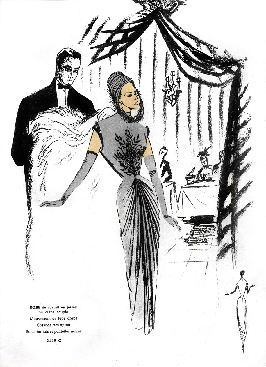 Francia divat, koktélruha tervezés étteremben. alkotó: Unknown artist