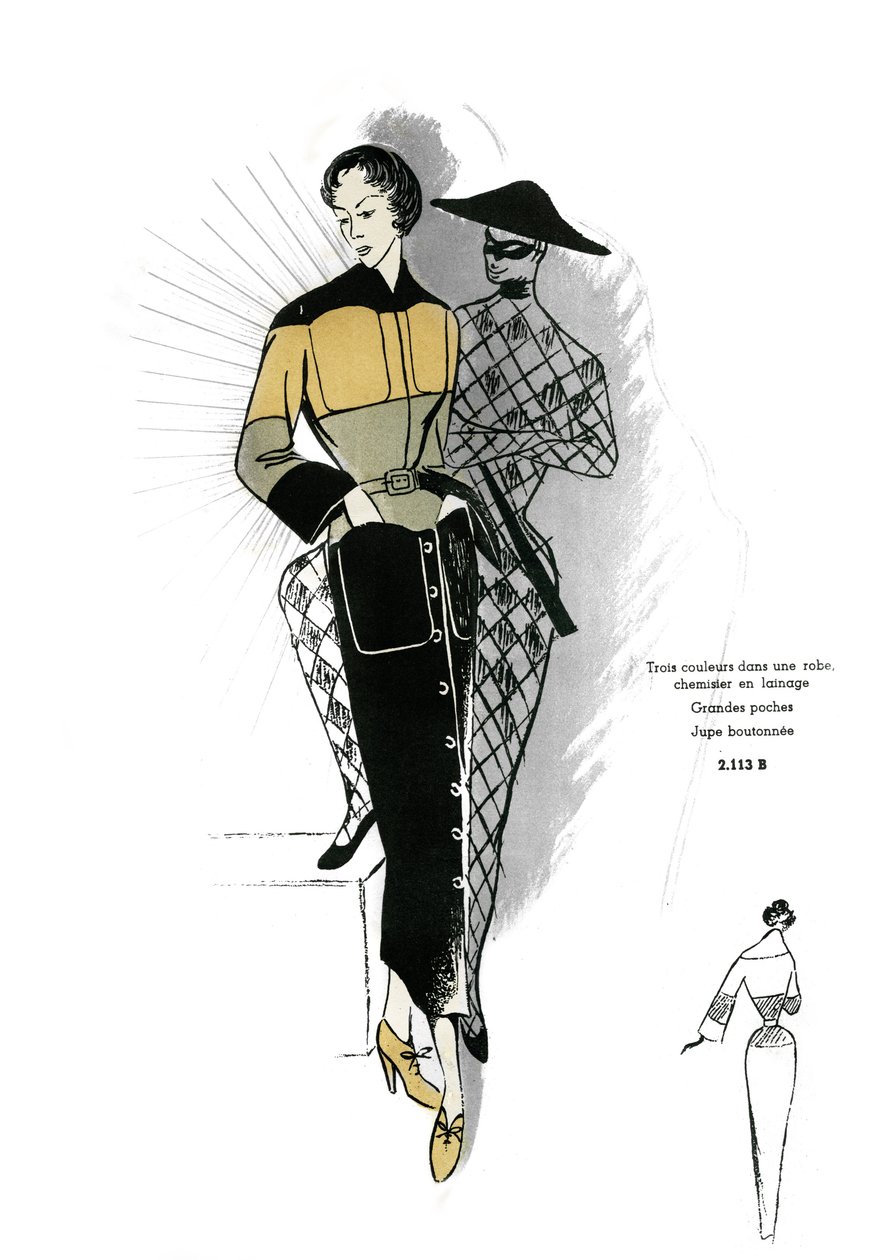 Francia divat, gyapjú ing ruha design. alkotó: Unknown artist