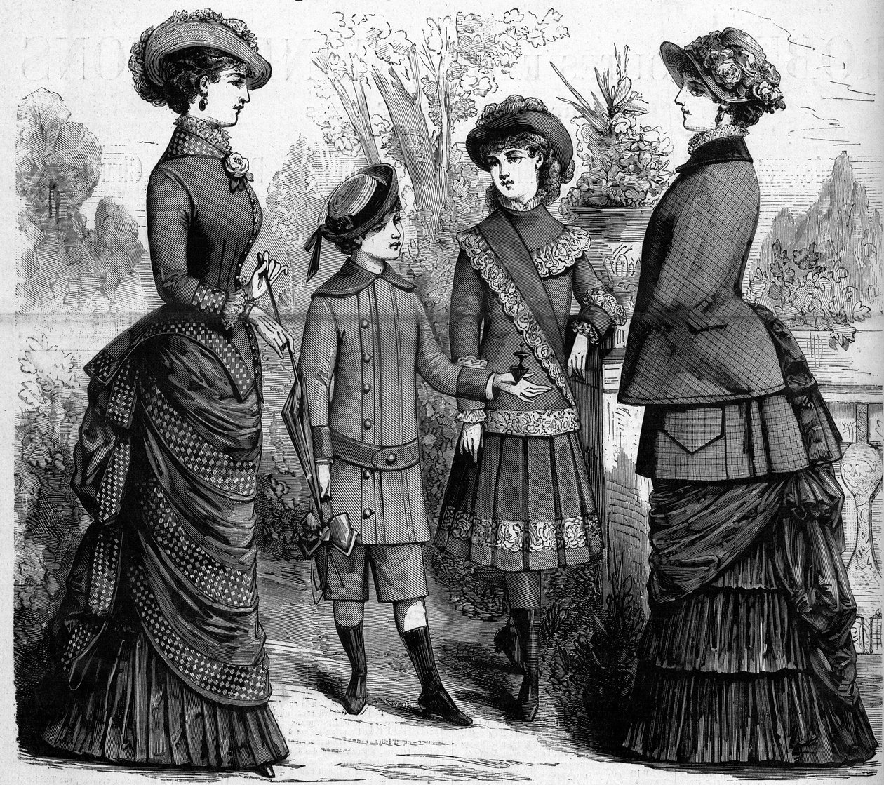 Francia női és gyerekdivat a XIX. Reklám 1882. Metszet In „” The Illustrous World”” n°1302, 1882. március 11.. alkotó: Unknown artist