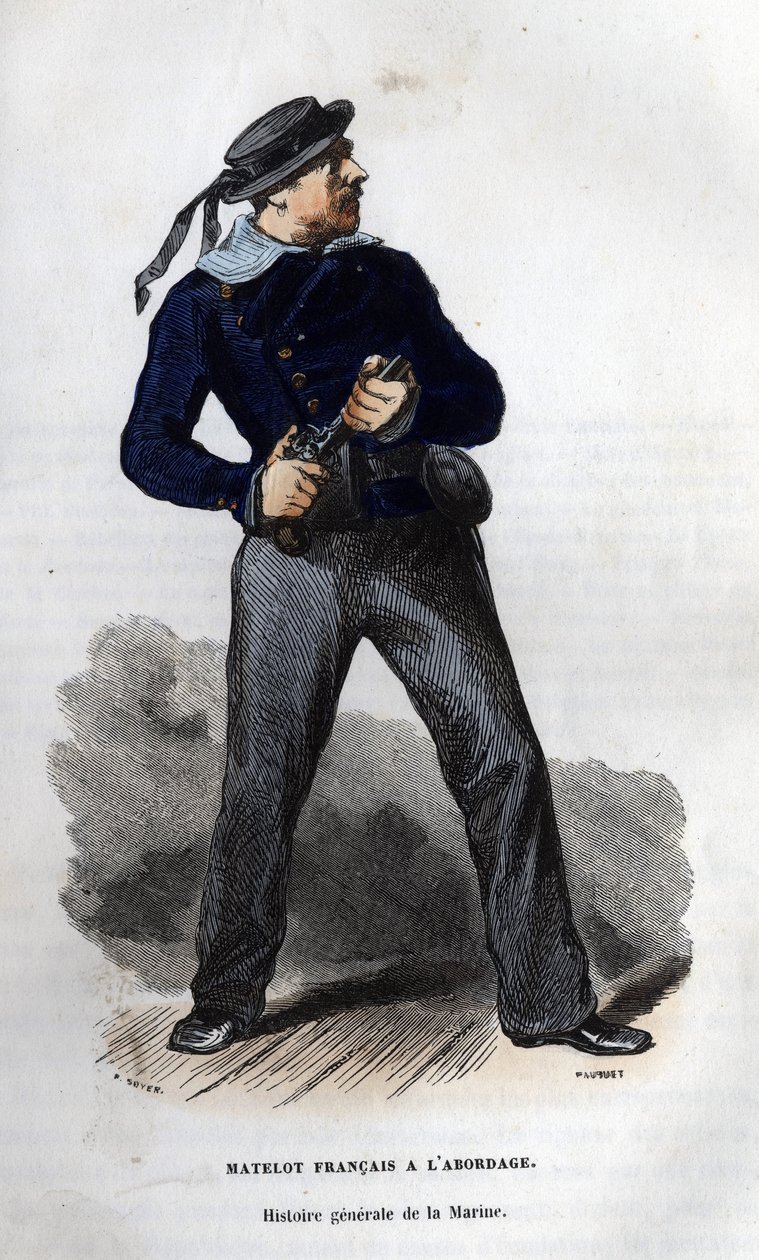 Francia tengerész készen áll az ütközésre. Van Tenac „A haditengerészet általános története” című könyvében alkotó: Unknown artist