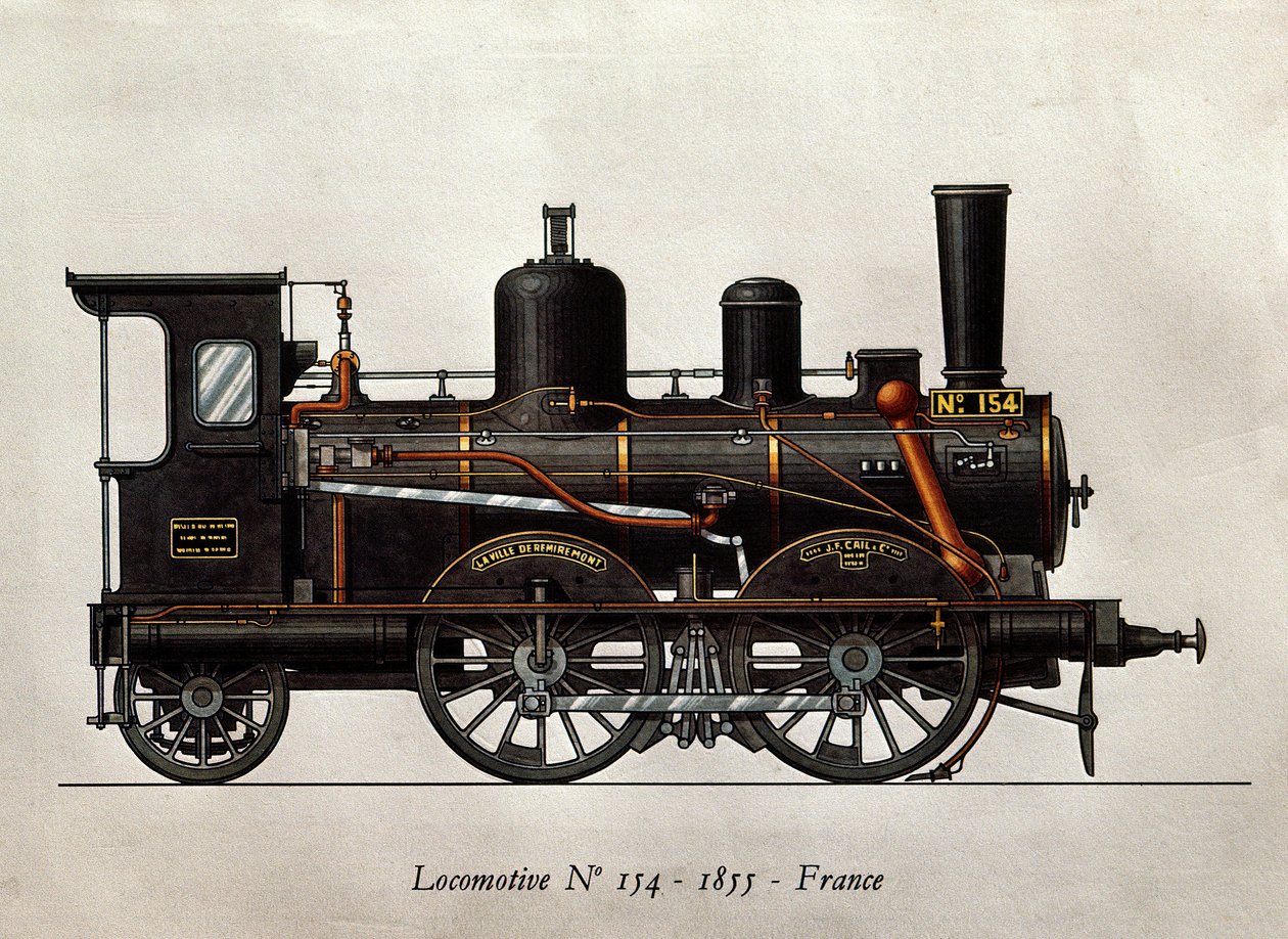 Francia vonat: 1855. évi 154. számú mozdony. Metszet. Párizs, dekoratív művészet alkotó: Unknown artist