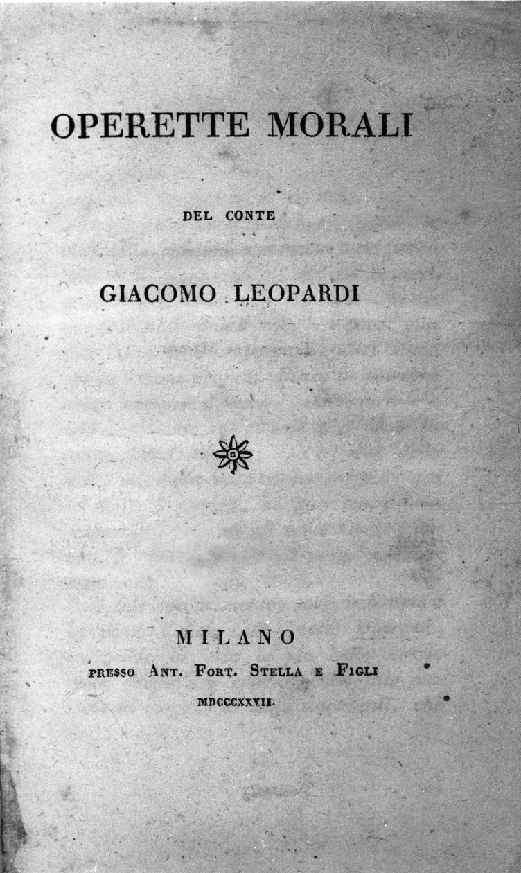 Giacomo Leopardi (1798-1837) olasz költő „Operette morali” (kis erkölcsi művek) frontispice 1827 alkotó: Unknown artist