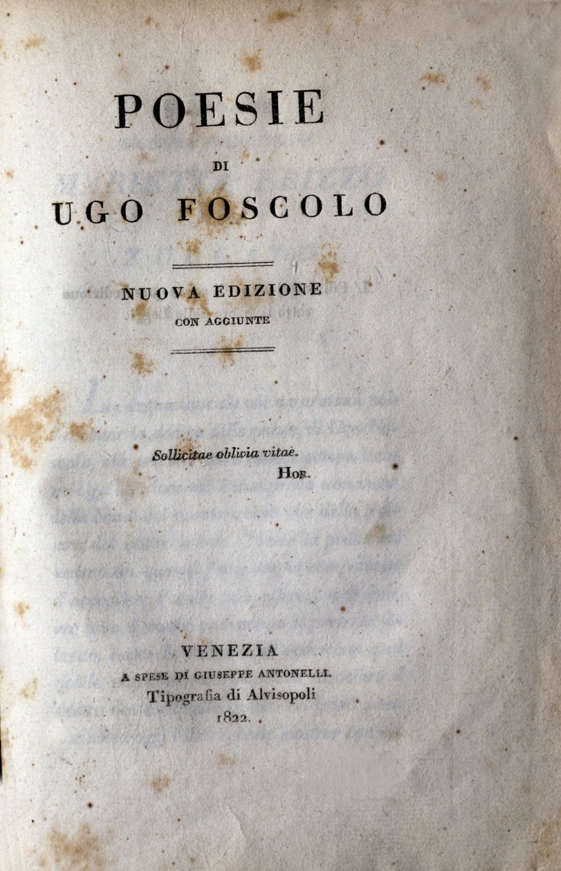 Ugo Foscolo (1778-1827) olasz költő és drámaíró „költészetének” frontispice 1822 alkotó: Unknown artist