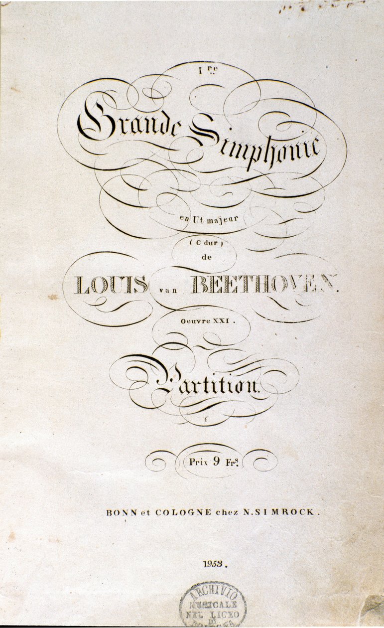 A n. szimfónia partitúrájának első német kiadásának előképe. Ludwig van Beethoven (1770-1827) (1799-1800) német zeneszerző 1. C-dúr. Bonn alkotó: Unknown artist