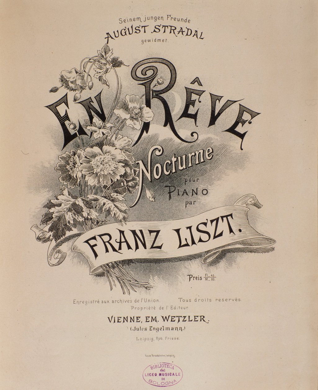 Liszt Ferenc (1811-1886) "" En reve "" partitúrájának frontképe 19. századi Bologna, polgári zenei múzeum alkotó: Unknown artist