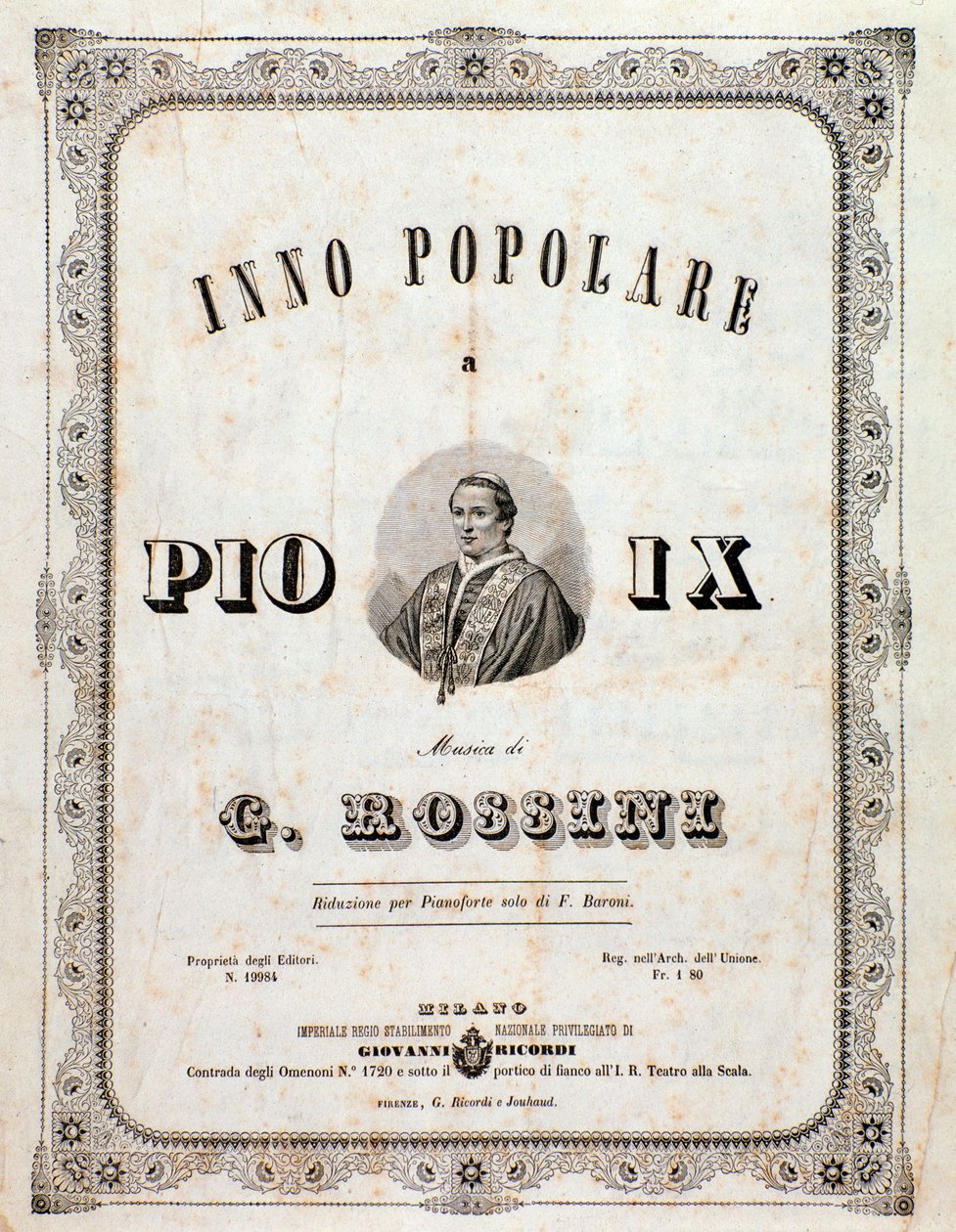A kotta előlapja Gioacchino Rossini népszerű himnusza IX. Piushoz alkotó: Unknown artist