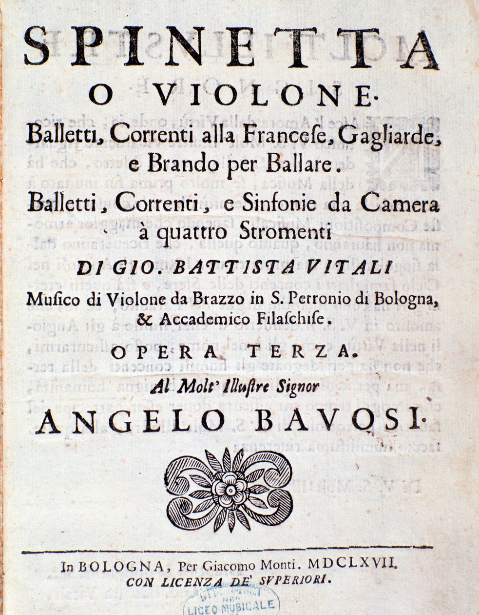Giovanni Battista Vitali (litho) 3. balett, francia áramlatok című opuszának frontképe alkotó: Unknown artist