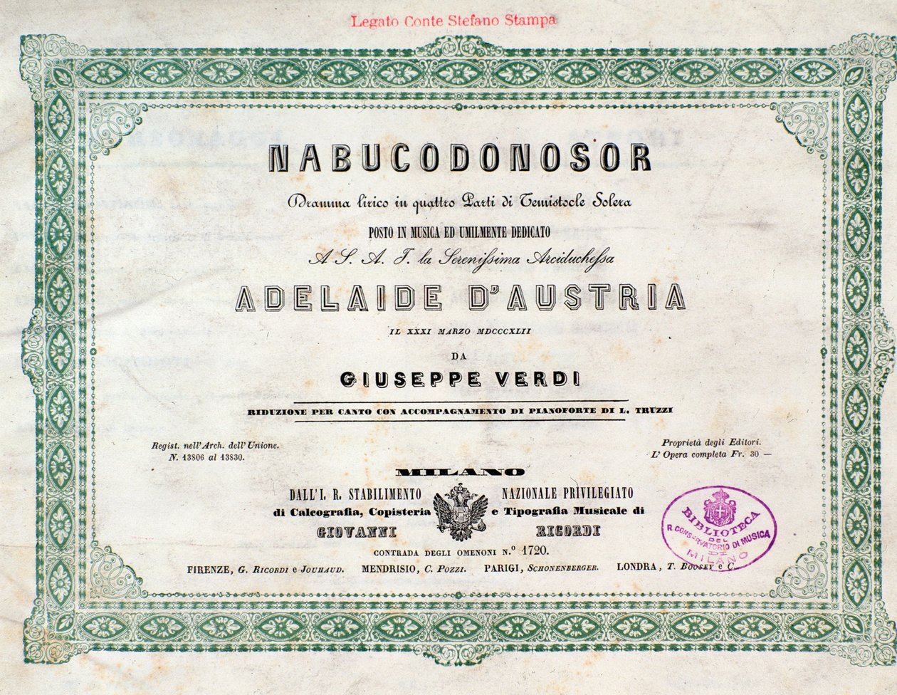 Giuseppe Verdi Nabucco-operájának frontképe alkotó: Unknown artist