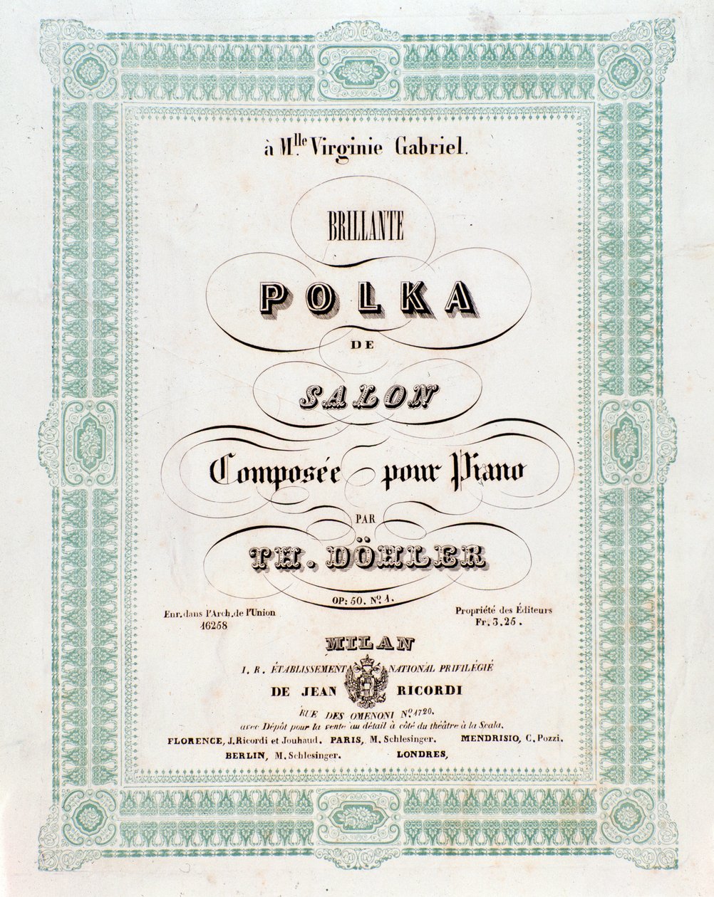 Theodor von dohler Polka de salon partitúrájának frontképe alkotó: Unknown artist