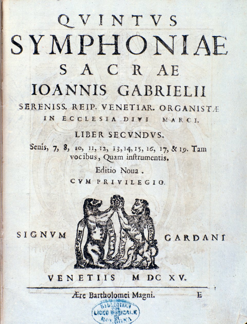 Giovanni Gabrieli Sacrae symphoniae második könyvének előlapja alkotó: Unknown artist