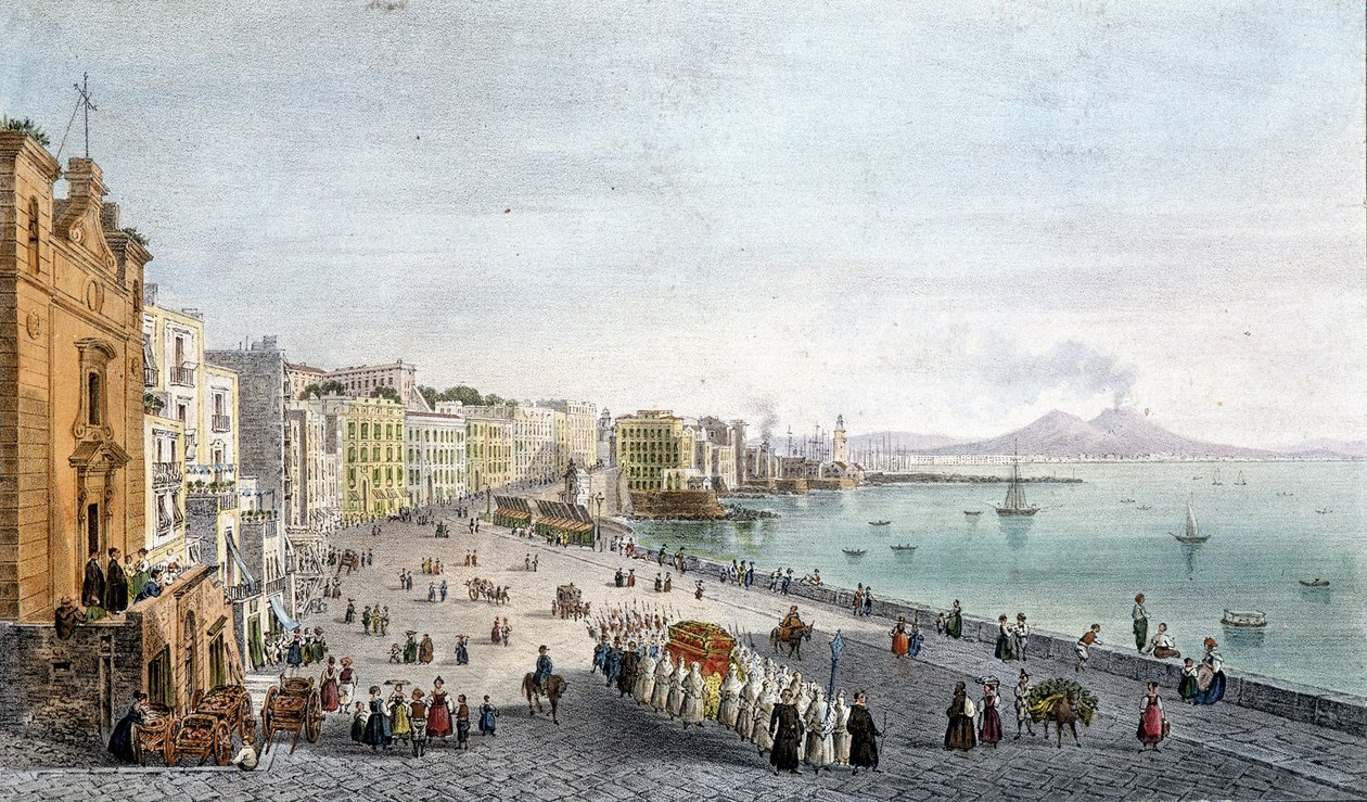 Temetés a Nápolyi-öbölben, háttérben a Vezúvával. alkotó: Unknown artist