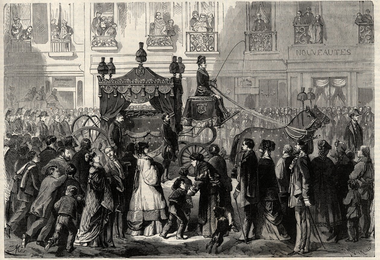 Temetkezési Cortege Gioacchino (Gioachino) Rossini (1799-1868) párizsi obseque idején. Metszet a „The Universe illustrious”-ba alkotó: Unknown artist