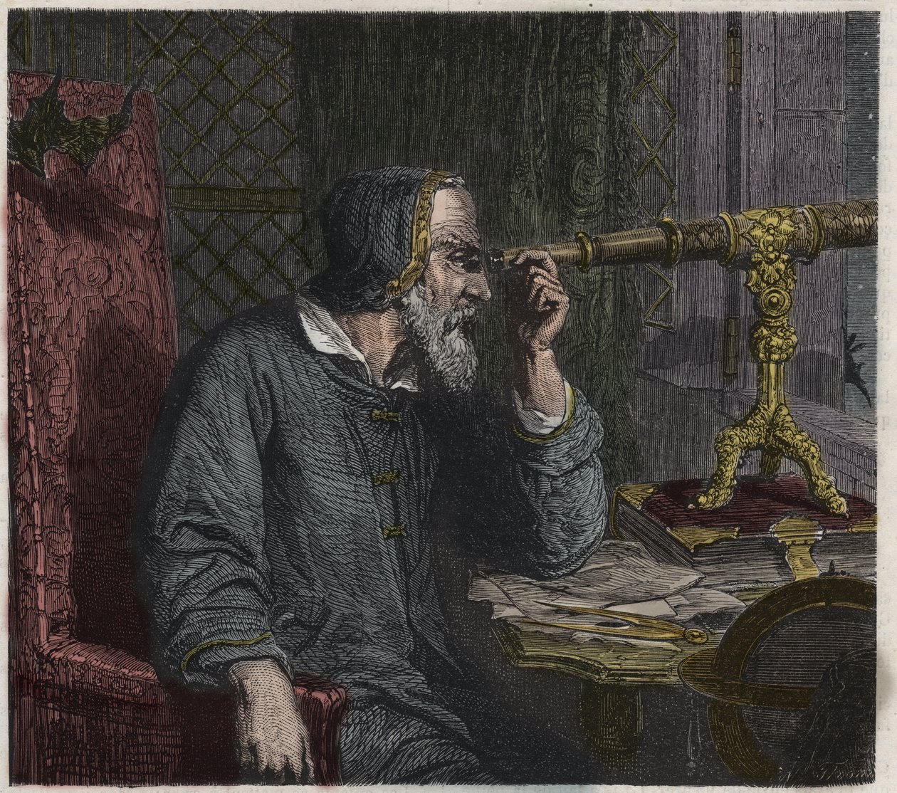 Galileo Galilei és teleszkópja alkotó: Unknown artist