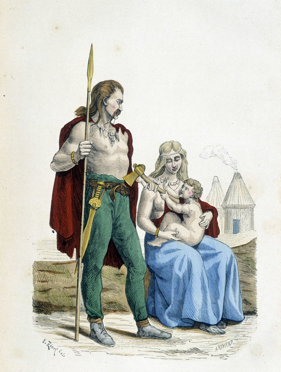 A primitív idők gall családja – a „” Costumes de Paris évszázadokon át” c. alkotó: Unknown artist