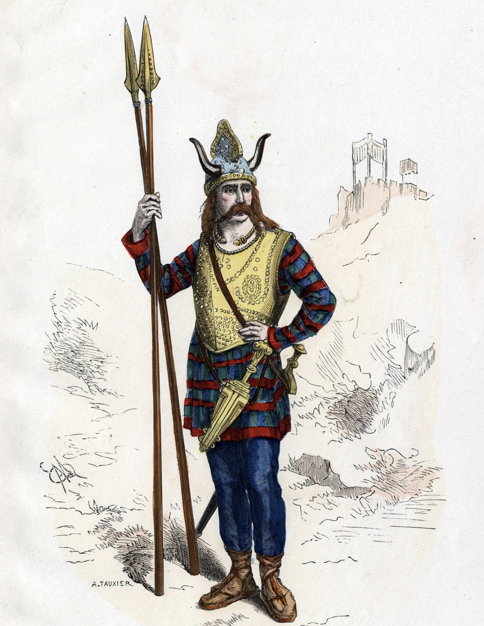Gall vezető a római hódítás előtt - a „” A franciák polgári és katonai viselete az évszázadok során Paris F. Roy 1882-ben”. alkotó: Unknown artist