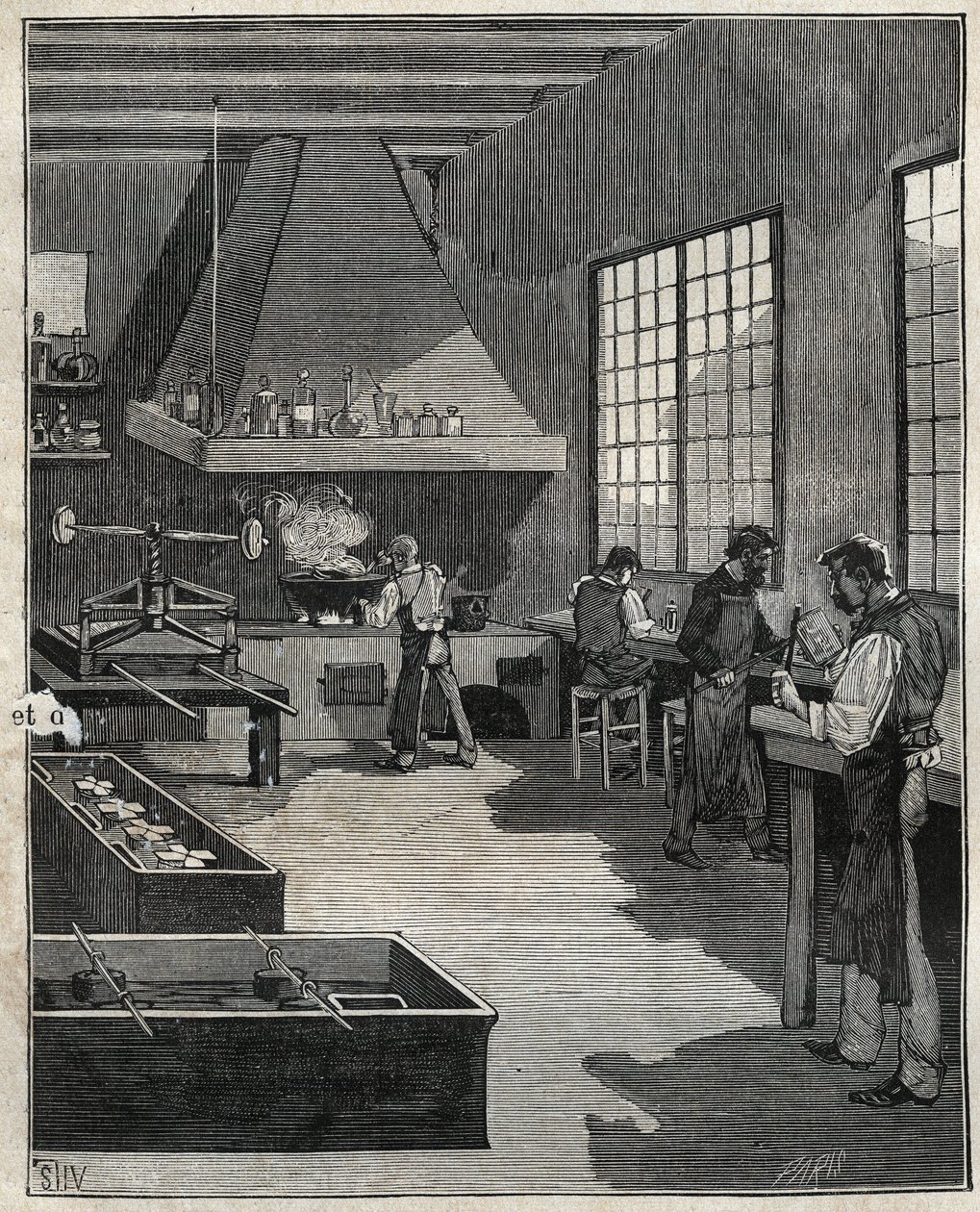 Galvanikus ötvös: öntőformák készítése. Metszet 1885-ből Adolphe BITARD „Les arts et metiers illustres” című könyvében. alkotó: Unknown artist