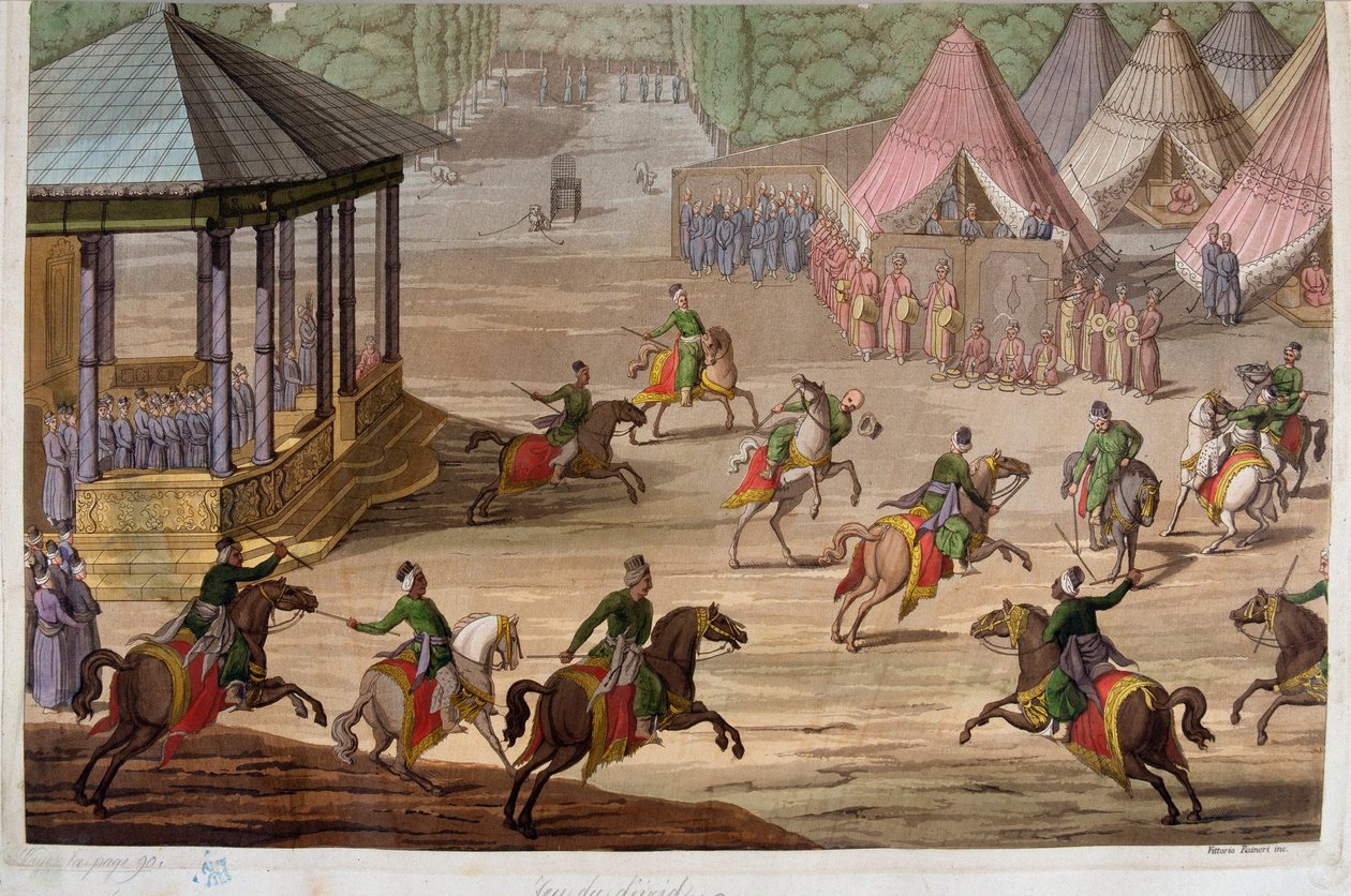 A dzsirid játéka az Oszmán Birodalomban – Jules Ferrario „A régi és modern kosztümben” alkotó: Unknown artist