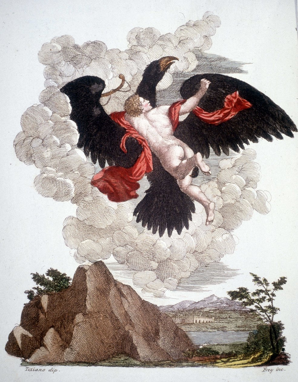 Ganimede eltávolította Jupiter (Zeusz) átalakult sas - metszet alkotó: Unknown artist